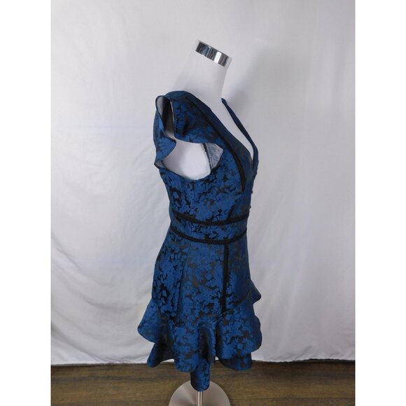 Floral Ruffle Top Womens Small Jacquard Fit Flare Button V Neck Blouse - Picture 10 of 12